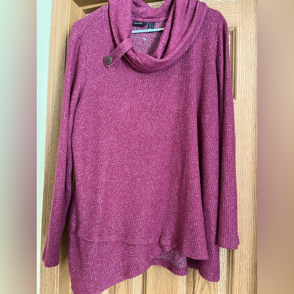 Susan Graver Pink Cowl Neck Sweater with Textured Knit